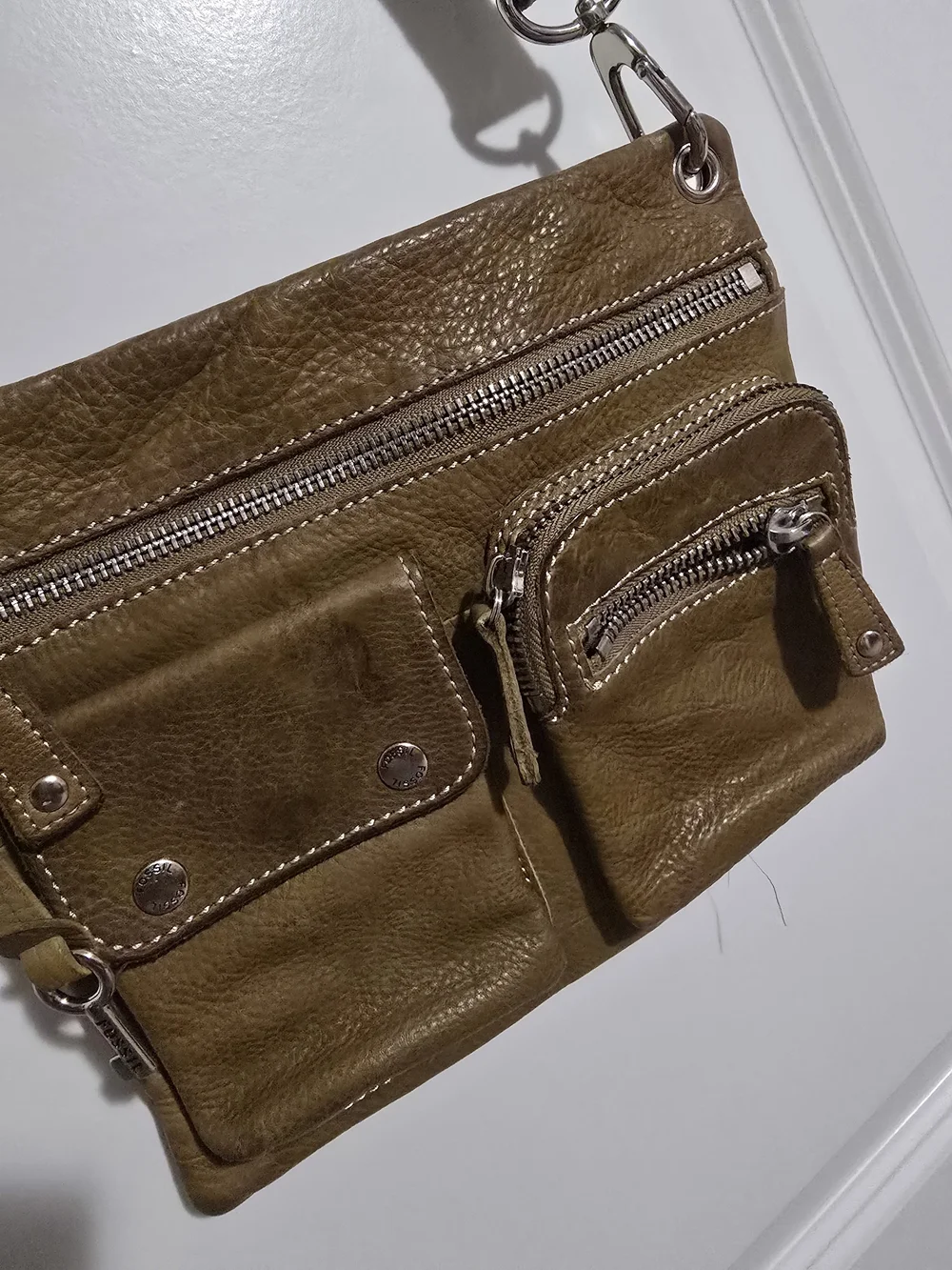 Fossil Tan Leather Crossbody Bag with Silver Hardware
